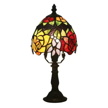 15 см Реколта Екзотични Цветя Тифани Стъклена Настолна Лампа за Фоайето Спалня Бар Апартамент Цветна Стъклена Лампа за Четене H 33 cm 1061