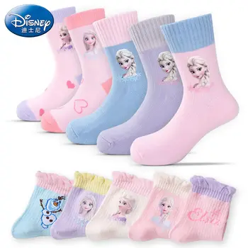 Детски чорапи Дисни, тънки Памучни чорапи, къси чорапи за момичета, детски чорапи с Лед и Сняг, чорапи-тръба принцеса Айши