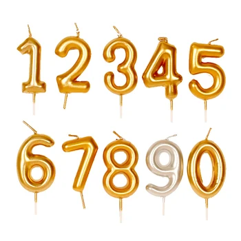 Златни Цифри Свещи 0-9 Числа Свещи За Рожден Ден Украса Cupcake Десерт Принадлежности За Печене