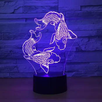 Чудесна Модел Риба Акрилни Led 3D лека нощ USB 7 Цвята С Дистанционно Управление 3D Лампа Животно Настолна Настолна Лампа Креативна Играчка, Подарък